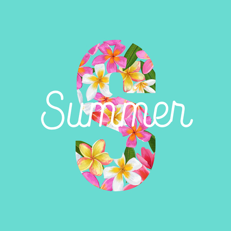 Summertime Floral Poster. Tropical Plumeria Flowers Design for Banner Vector illustrationのイラスト素材