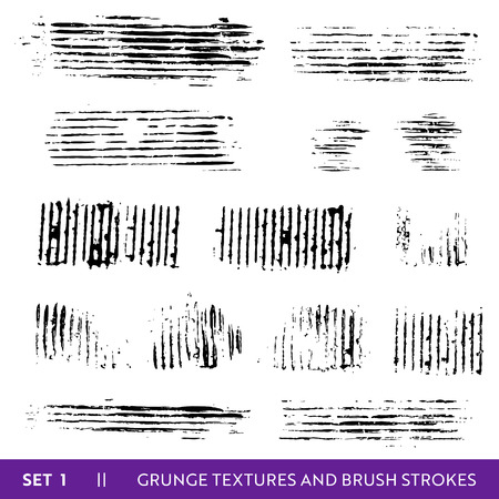 Ink Brush Strokes Grunge Collection. Dirty Design Elements Set. Paint Splatters, Freehand Grungy Lines. Vector illustrationのイラスト素材