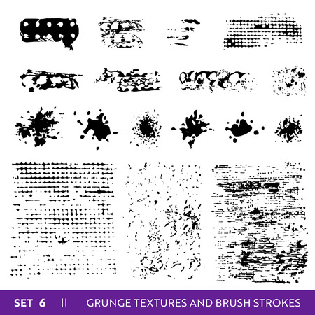 Ink Brush Strokes Grunge Collection. Dirty Design Elements Set. Paint Splatters, Freehand Grungy Lines. Vector illustrationのイラスト素材