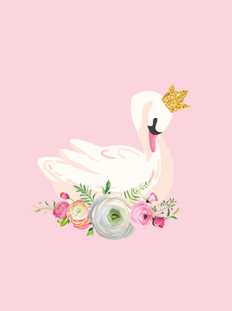 Illustration of Beautiful Swan with place for Baby Name for Poster Print, Baby Greetings, Invitation, Children Store Flyer, Brochure, Book Cover in vectorのイラスト素材