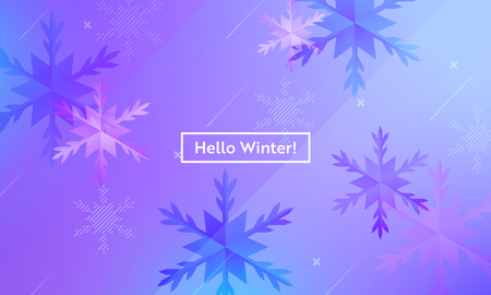 Hello Winter Layout with Snowflakes for Web, Landing Page, Banner, Poster, Website Template. Snow Christmas Seasonal Background for Mobile App, Social Media. Vector illustrationのイラスト素材