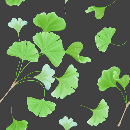 Floral seamless pattern with realistic japanese gingko biloba leaves, vintage pastel green texture for design, fabric print, wallpaper in vectorのイラスト素材