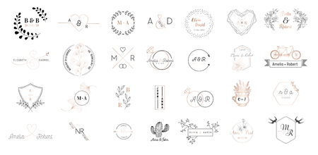 Big set of Wedding monogram logos collectionのイラスト素材