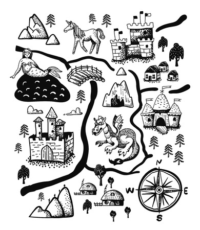 Fantasy landscape map with Fairy taleのイラスト素材