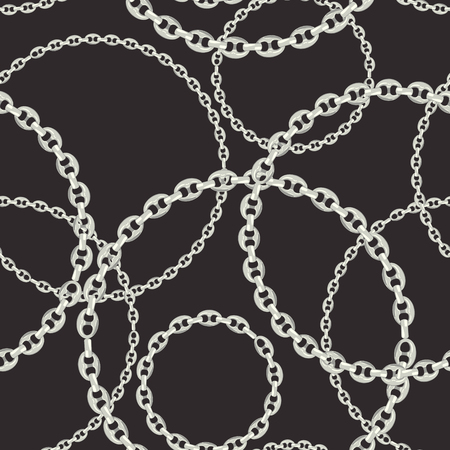 Fashion Seamless Pattern with Silver Chains. Fabric Design Background with Chain, Metallic accessories and Jewelry for Wallpapers, Prints. Vector illustrationのイラスト素材