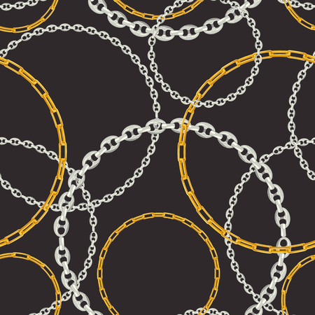 Fashion Seamless Pattern with Silver Chains. Fabric Design Background with Chain, Metallic accessories and Jewelry for Wallpapers, Prints. Vector illustrationのイラスト素材
