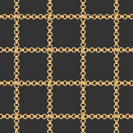 Golden Chains Fashion Fabric Seamless Pattern. Luxury Background with Gold Chain. Design with Jewelry Elements for Textile, Wallpaper. Vector illustrationのイラスト素材