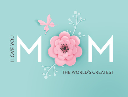 Happy Mothers Day Holiday Banner. Mother Day Greeting Card Hello Spring Paper Cut Design with Flowers and Butterfly Typography Postcard. Vector illustrationのイラスト素材