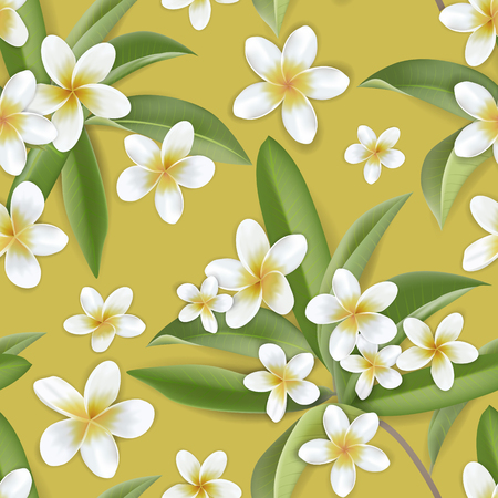 Beautiful retro plumeria flowers seamless background, tropical jungle floral pattern in vector illustration design for fashion fabric, prints, textile, wallpaperのイラスト素材
