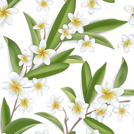 Beautiful retro plumeria flowers seamless background, tropical jungle floral pattern in vector illustration design for fashion fabric, prints, textile, wallpaperのイラスト素材