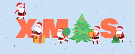Happy Holidays Greeting Card with Santa Claus, Gift Boxes for Xmas Party. Merry Christmas Postcard. Happy New 2020 Year Banner with Santa for Poster, Invitation. Vector illustrationのイラスト素材