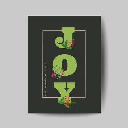 Elegant Merry Christmas and New Year 2020 Card with Pine Wreath, Mistletoe, Winter plants design illustration for greetings, invitation 2019, flyer, brochure, cover in vectorのイラスト素材