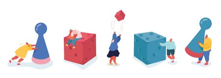 Set of People characters playing board game, throwing the dice. Business risk and gambling concept....