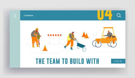 Road Repair With Roller Machine Website Landing Page Builders