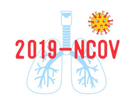 2019 Ncov Poster, Medical Banner with Human Lungs, Coronavirus Cell and Typography. Mers-cov Contagion Infection Flyer, Infographics Brochure, Biohazard. Cartoon Flat Vector Illustration, Line Artのイラスト素材