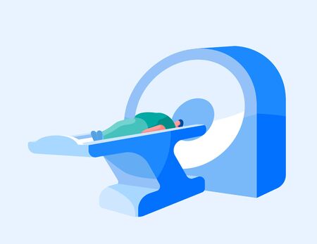 Tomography, Magnetic Resonance Imaging Digital Technology in Medicine Diagnostic. Medical Health Care, Male Character Patient Lying at Mri Scanner in Clinic or Hospital. Cartoon Vector Illustrationのイラスト素材