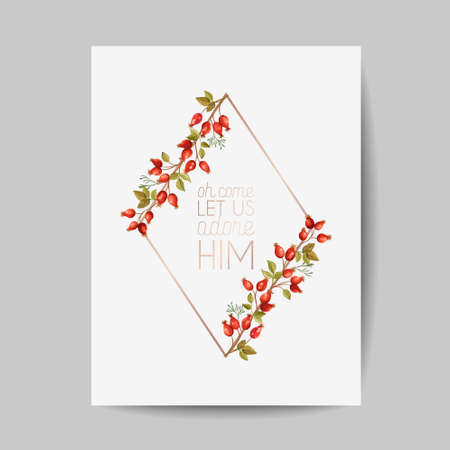 Elegant Merry Christmas and New Year 2021 Cards with Pine Branches, Holy Berry, Mistletoe, Winter floral plants designのイラスト素材