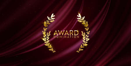 Award nomination design banner. Golden winner glitter background with laurel wreathの写真素材