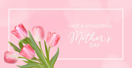 Happy Mothers Day banner. Vector greeting spring background. Realistic tulip flowers designのイラスト素材