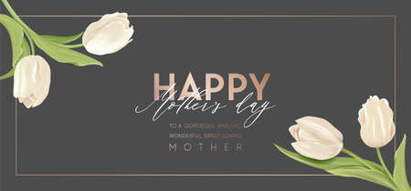 Mother day modern banner. Spring holiday floral vector sale illustration design. Realistic tulip flowersのイラスト素材