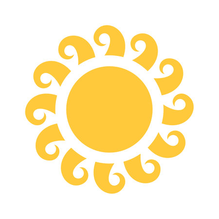Yellow sun surrounded curly raysのイラスト素材