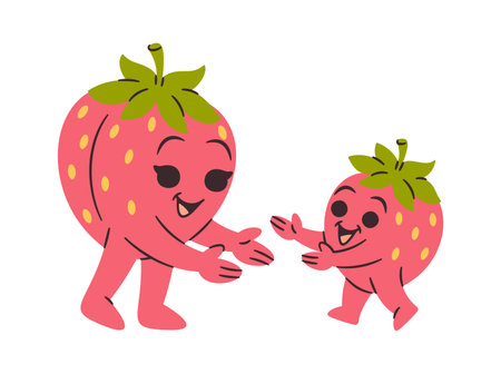 Happy strawberry family hand drawnのイラスト素材