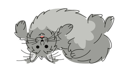 Lazy playful cat hand drawnのイラスト素材