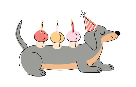 Cute birthday dog carrying cupcakeのイラスト素材