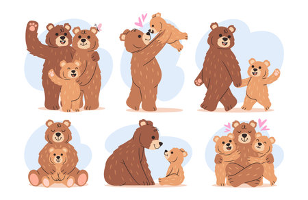Family bear cute loving animals cartoon characters expressing happiness and adoration isolated setのイラスト素材