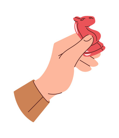 Human hand holding chess horseのイラスト素材
