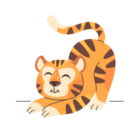 Cute tiger character stretching bodyのイラスト素材
