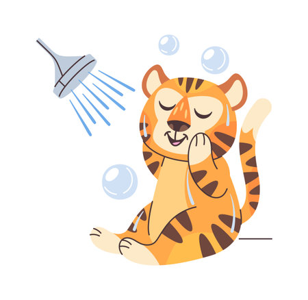 Cute tiger character taking showerのイラスト素材
