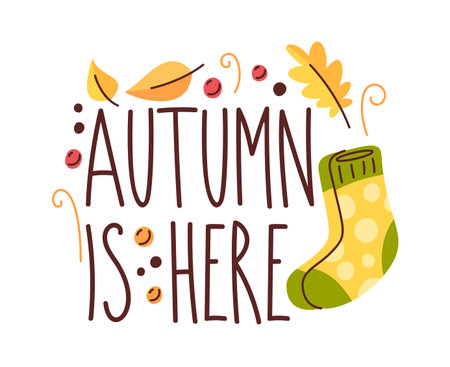 Autumn here greeting label designのイラスト素材