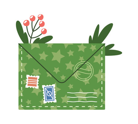 Christmas envelop with rowan berriesのイラスト素材