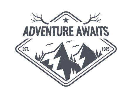 Adventure awaits mountain camp emblemのイラスト素材