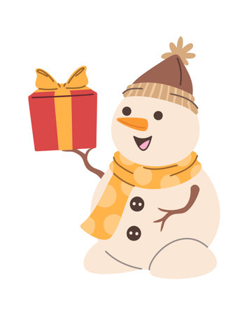 Christmas snowman presenting gift boxのイラスト素材