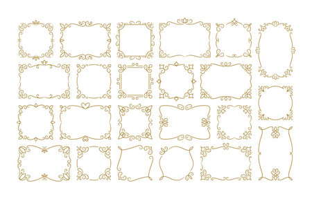 Elegant golden vintage frames and decorative borders for classic design and invitation isolated setのイラスト素材