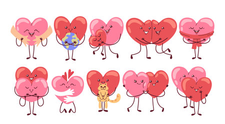 International hugging day set with hearts symbolizing love, affection, warmth and connectionのイラスト素材