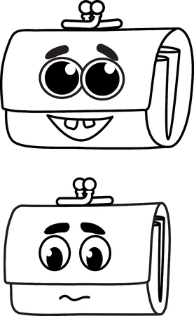 Cheerful and sad, empty and full, thin and fat, purse, wallet and with moneyのイラスト素材