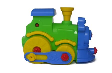 colorful train with pipe children's toy isolateの写真素材