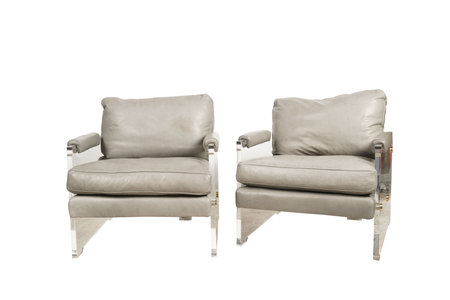 Gray leather armchairs isolated on white background. Clipping path included.の写真素材