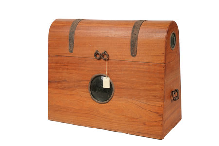 Wooden chest isolated on a white background. Clipping path included.の写真素材