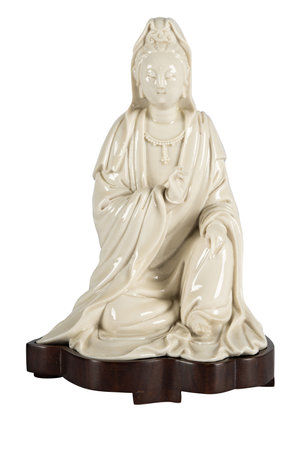 Statue of the Virgin Mary isolated on white background with clipping pathの写真素材