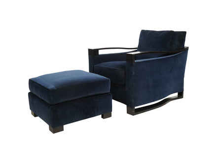 Two blue armchairs isolated on white background. Clipping path included.の写真素材