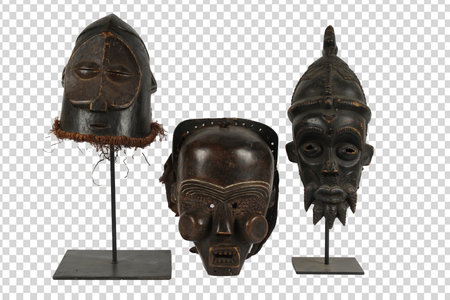 African masks isolated on a transparent background. 3d rendering image.の写真素材