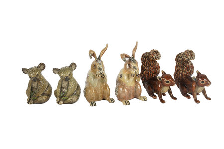Ceramic figurines of animals on a white background, isolatedの写真素材