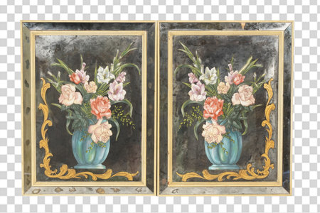 Vintage vase with flowers. Isolated on a transparent background.の写真素材