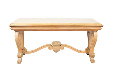 Antique wooden table isolated on white background, clipping path included.の写真素材