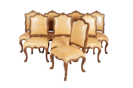 Brown leather armchairs isolated on white background. Clipping path included.の写真素材