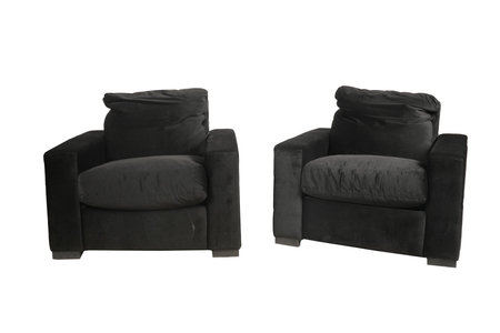 Two black leather armchairs isolated on white background. 3d renderの写真素材